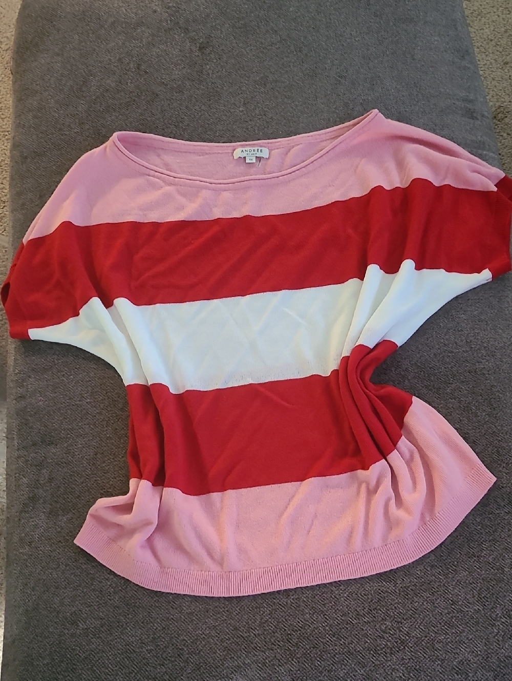Andree Pink Red White Striped Knit Lightweihgt Sweater